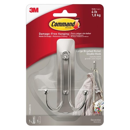 Pinpoint Metal Double Hook with Strips - Brushed Nickel; Large PI878488
